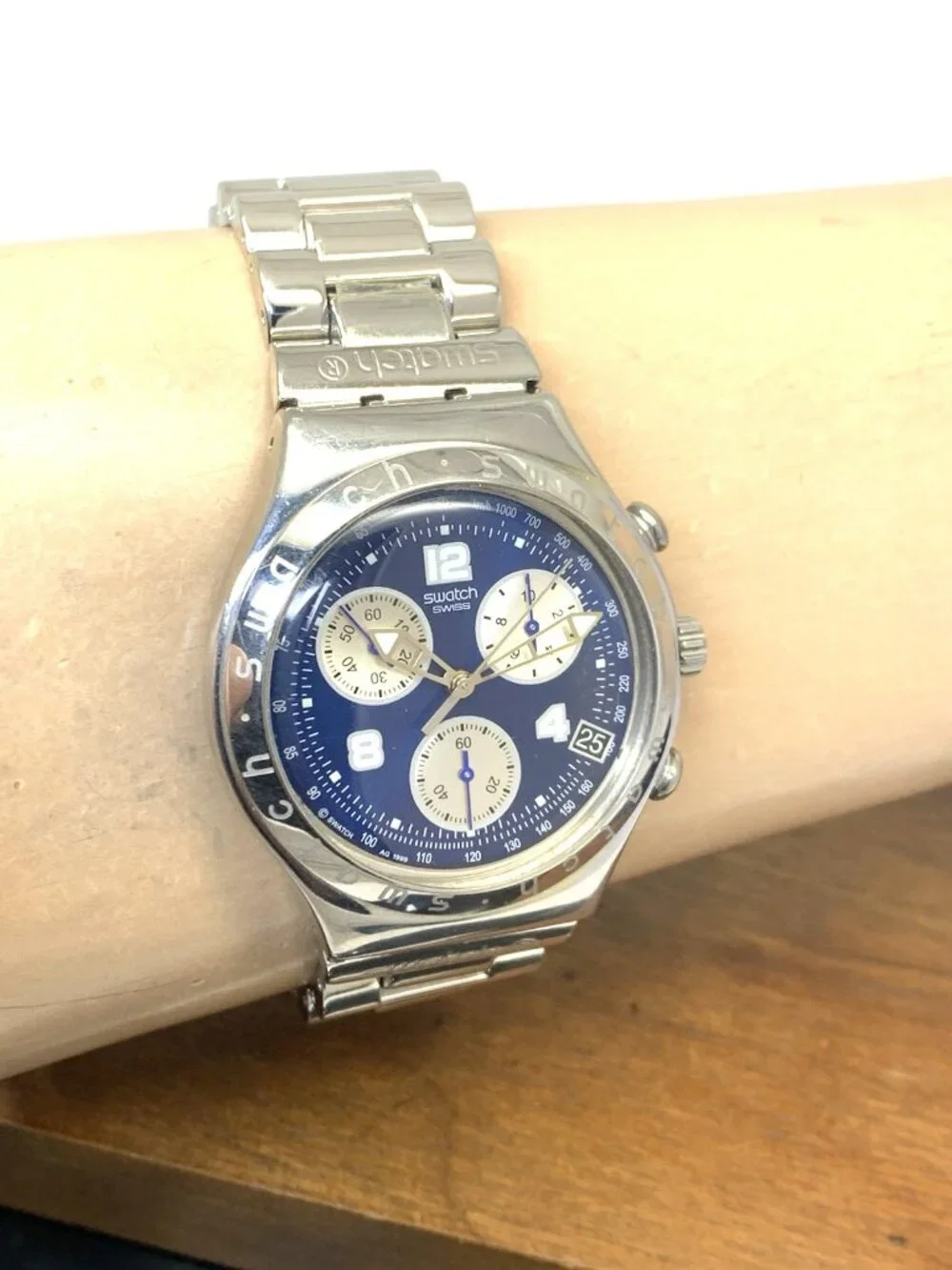 Swatch Men's Watch YCS412G Swiss Quartz Chronograph Vintage 1999 Blue Dial 40mm